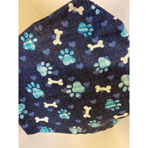 Handmade Adjustable Dog Paw Print Face Mask Blue Bones - Picture 3 of 5